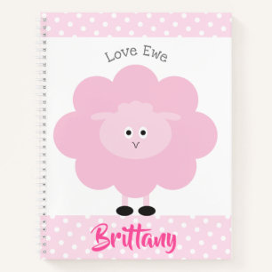 Pink Lamb Love Ewe Custom Name Script Cute Girly Notebook