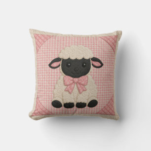 Pink Lamb Quilt Throw Pillow