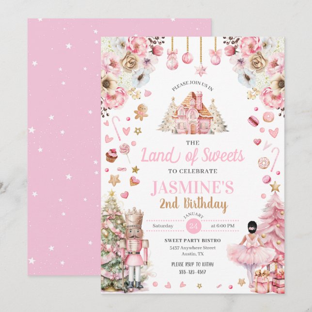 Pink Land of Sweets Sugar Plum Fairy Nutcracker Invitation (Front/Back)