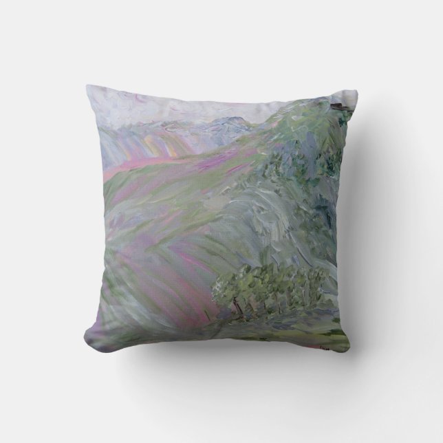 Pink Landscape Under Rosy Clouds Throw Pillow (Front)