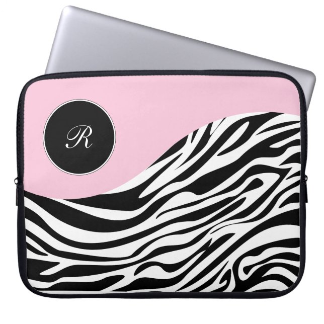 Pink Laptop Monogram Zebra Sleeves (Front)