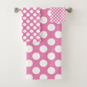 Pink: Large white Polka Dot Pattern Bath Towel Set