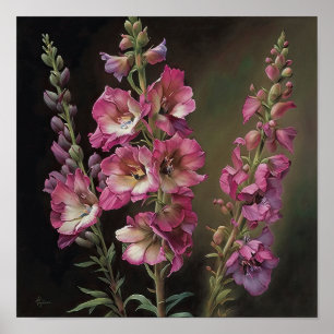 Pink Larkspur Flower Art Print Poster
