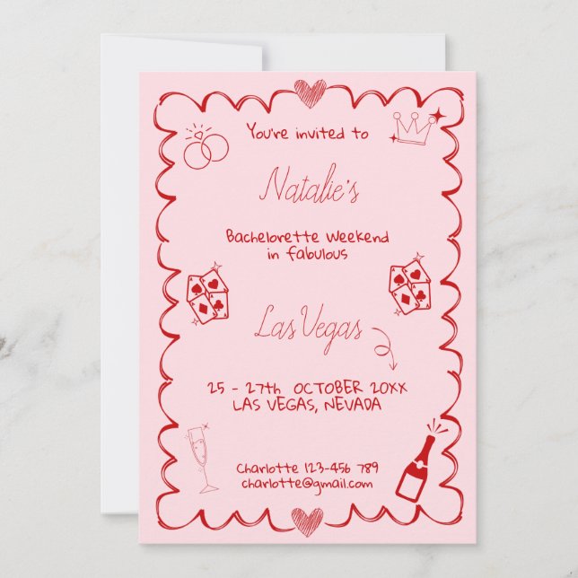Pink Las Vegas Bachelorette Weekend Invitation (Front)