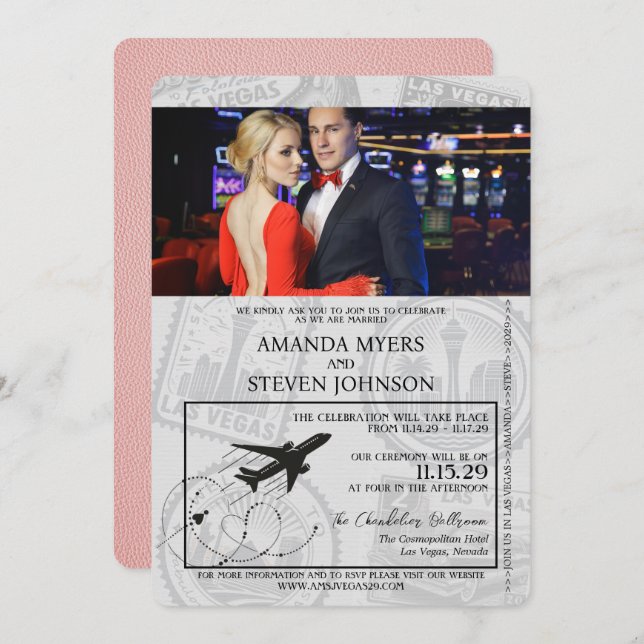 Pink Las Vegas Passport Wedding Invitation (Front/Back)