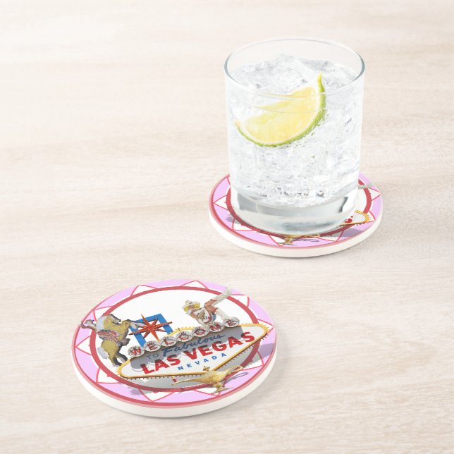 Pink Las Vegas Poker Chip Coaster (Side)