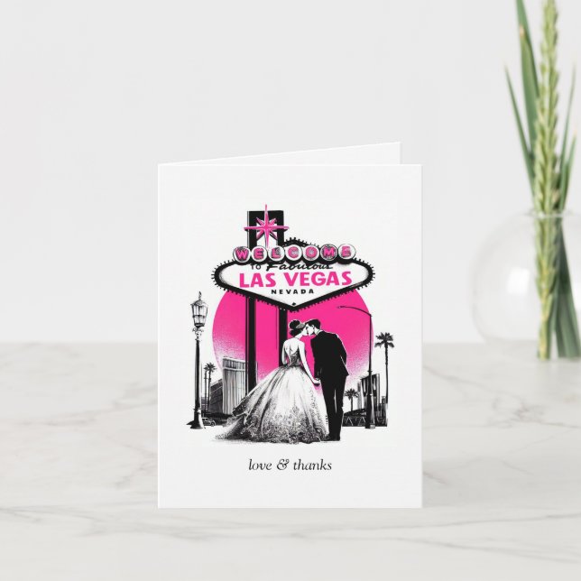 Pink Las Vegas Wedding Thank You Card (Front)