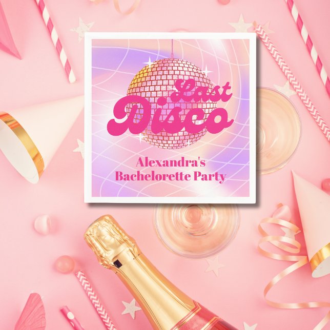 Pink Last Disco Retro 70's Bachelorette Party Napkin (Creator Uploaded)