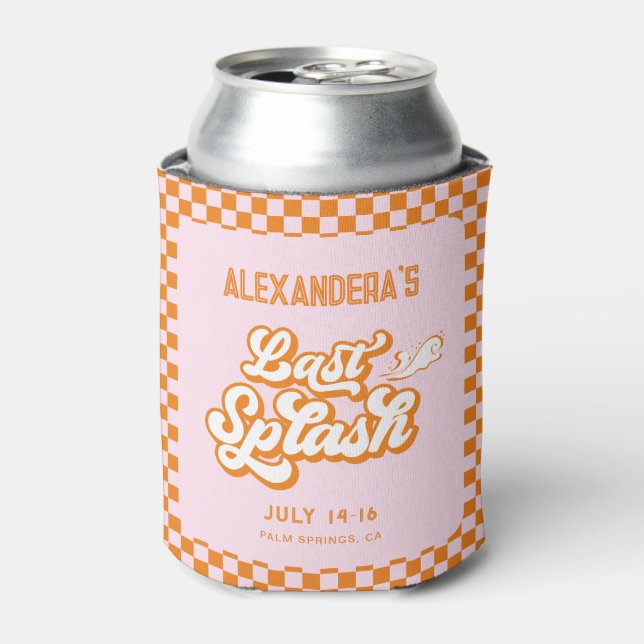 Pink Last Splash Pool Bachelorette Can Cooler (Can Front)