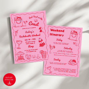 Pink Last Toast On The Coast Bachelorette Weekend Invitation