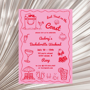 Pink Last Toast On The Coast Bachelorette Weekend Invitation