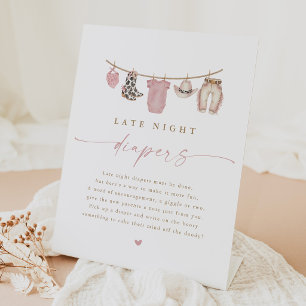Pink Late Night Diapers Baby Shower Activity Pedestal Sign