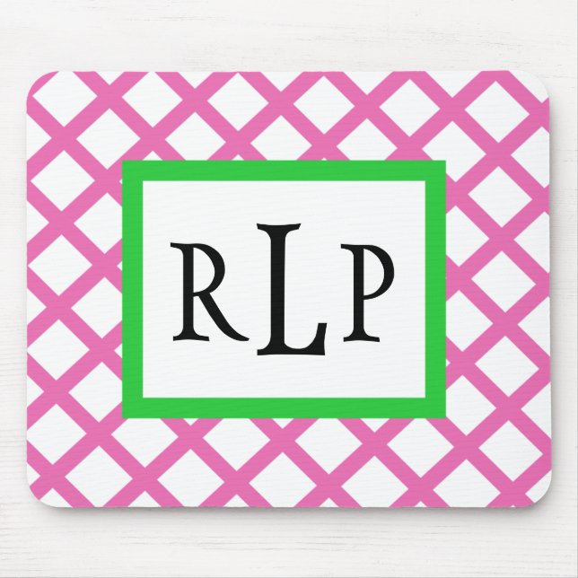 Pink Lattice Mousepad Monogrammed (Front)