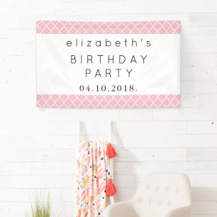 Pink Latticework, Moroccan Trellis, Birthday Banner