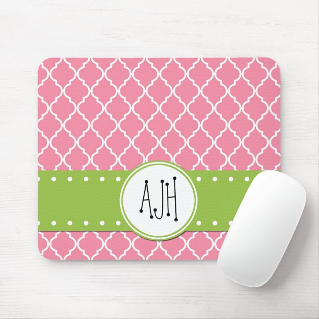 Pink Latticework, Quatrefoil, Trellis, Monogram Mouse Pad (With Mouse)