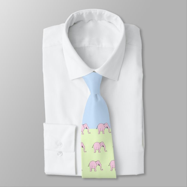 Pink Laughing Elephant Tie (Tied)