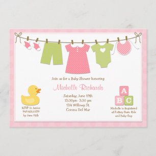 Pink Laundry Baby Shower Invitation