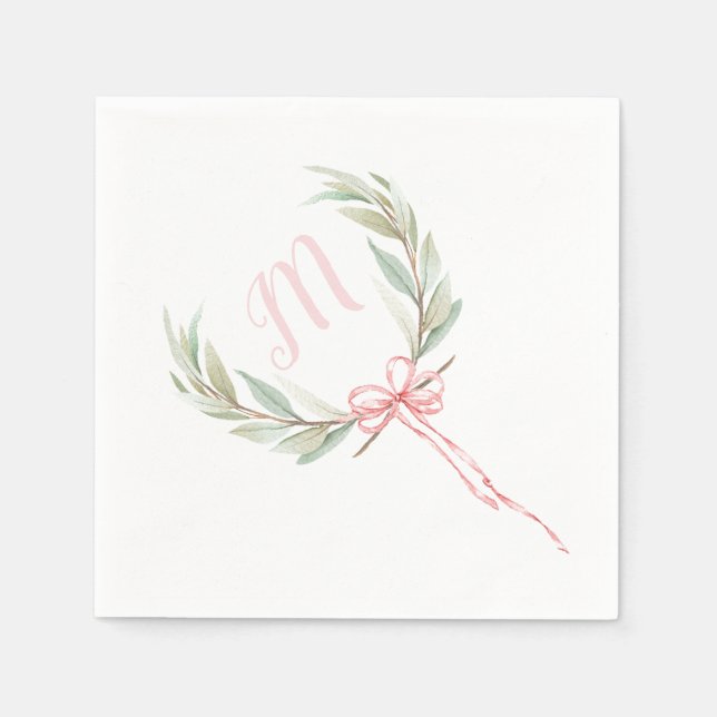 Pink Laurel Crest Ribbon Napkin (Front)