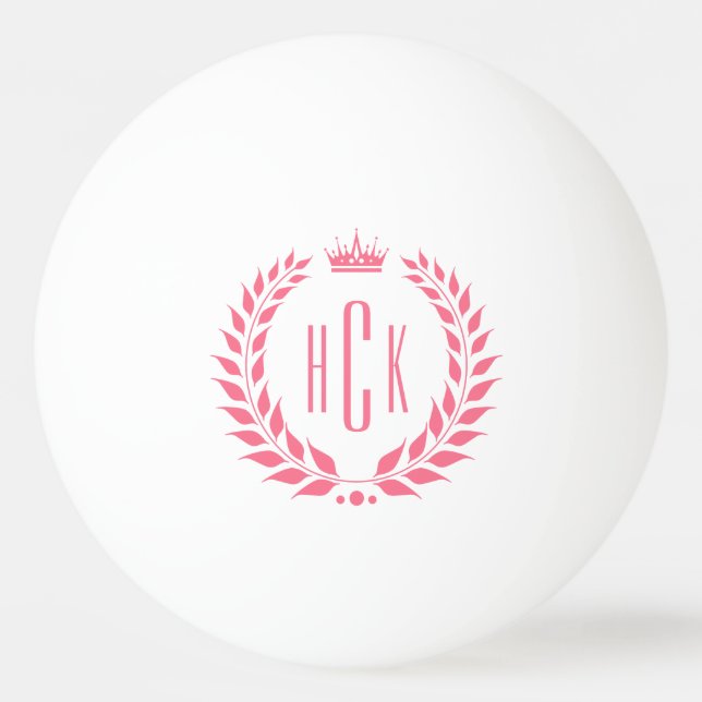 Pink Laurel Wreath Custom Monogram Ping Pong Ball (Front)