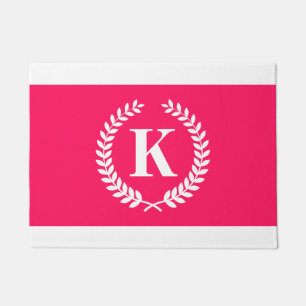 Pink Laurel Wreath Monogram Doormat