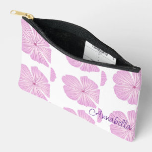 Pink Lavatera Flower Blooms on White Accessory Pouch