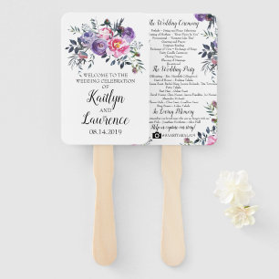 Pink Lavender Blooms Wedding Program Hand Fan