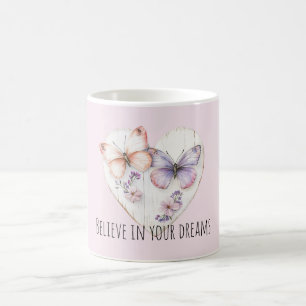Pink Lavender Floral Heart Butterflies Coffee Mug