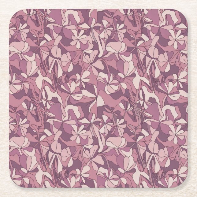 Pink Lavender Flowers Camo Coaster Set (Front)