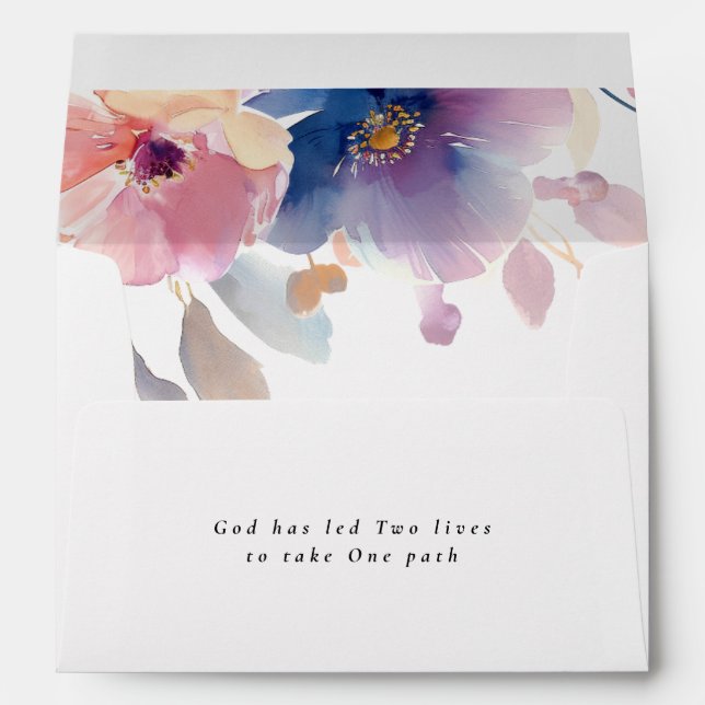Pink Lavender Flowers Greenery Floral Wedding Envelope (Back (Bottom))