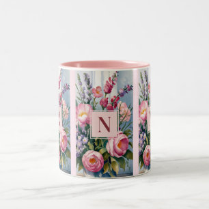 Pink Lavender Flowers Modern Watercolor Two-Tone Coffee Mug