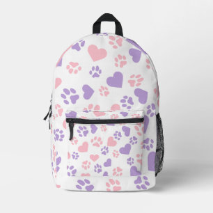 Pink & Lavender Heart Cat Paw Print Printed Backpack