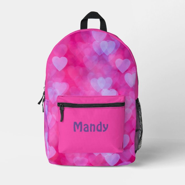 Pink & Lavender Hearts Personalized  Printed Backpack (Front)