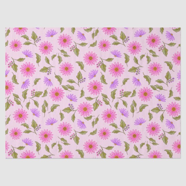 Pink Lavender Lacy Daisy Tissue Paper (Front)