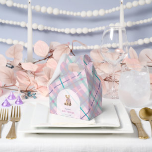 Pink & Lavender Plaid Teddy Bear Girl Baby Shower Favor Box