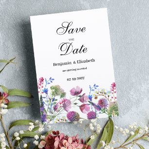 Pink lavender purple wildflower Save the Date  Invitation