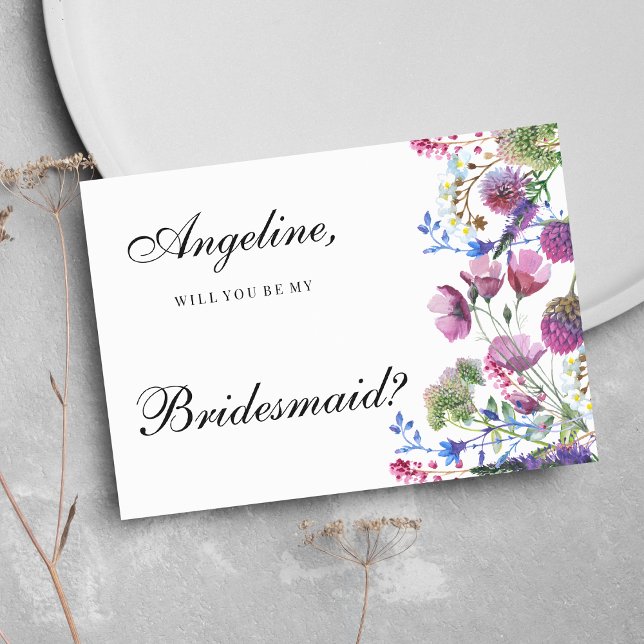 Pink lavender purple wildflower summer Bridesmaid  Invitation (Pink lavender purple wildflower summer Bridesmaid )
