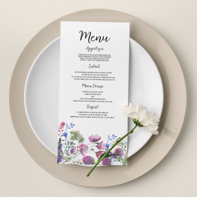 Pink lavender purple wildflower Wedding Menu (Pink lavender purple wildflower Wedding Menu )
