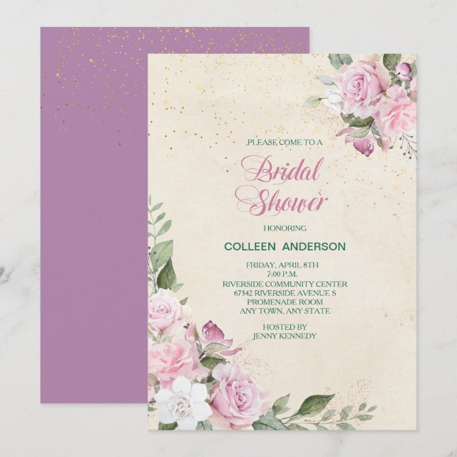 Pink Lavender Roses Bridal Shower Invitation (Front/Back)