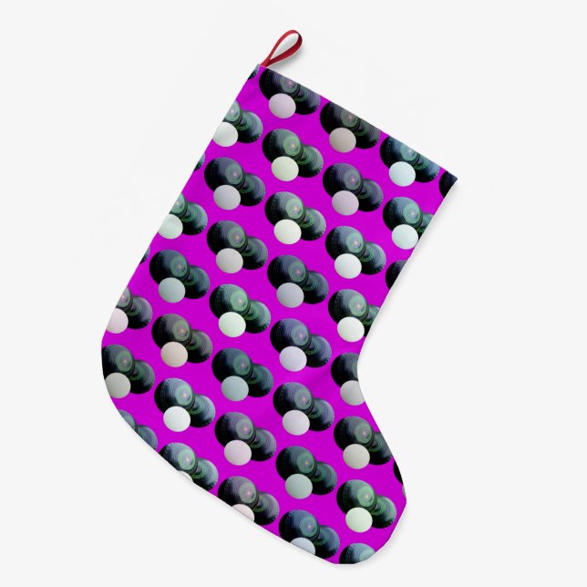 Pink Lawn Bowls Pattern, Large Christmas Stocking (Front (Hanging))