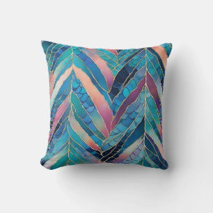 Pink Leaf And Mermaid Scales Pattern Throw Pillow
