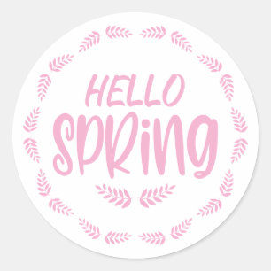 Pink Leaf Hello Spring Classic Round Sticker