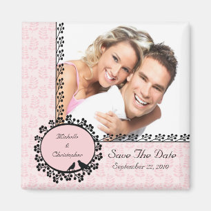Pink leaf Love Birds Photo Save The Date Magnet