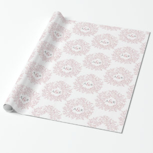 Pink leaf monogram art drawing on white wrapping paper