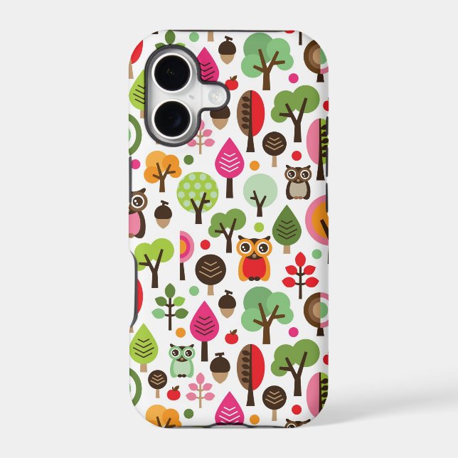 pink leaf tree retro owl pattern (Back)