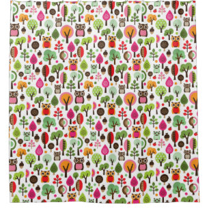 pink leaf tree retro owl pattern