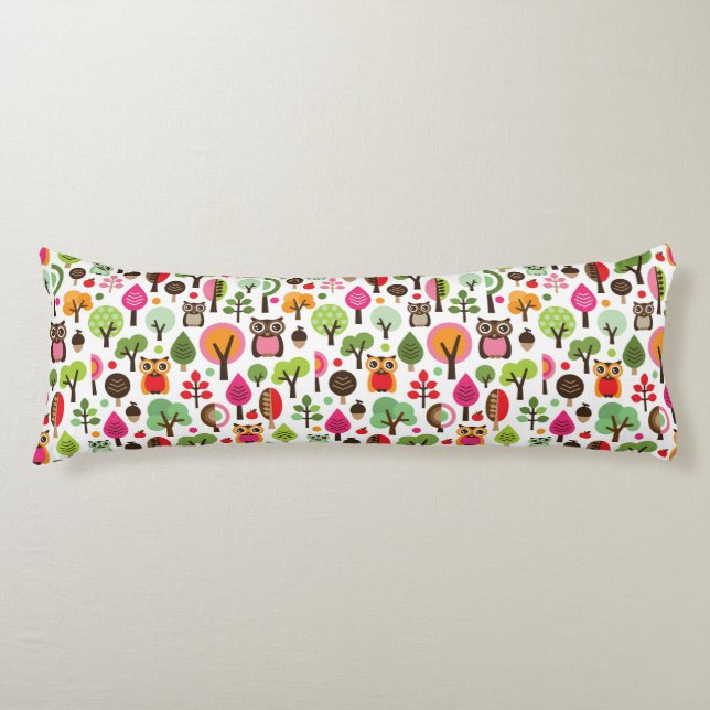 pink leaf tree retro owl pattern body pillow (Front)