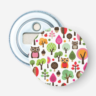 pink leaf tree retro owl pattern bottle opener
