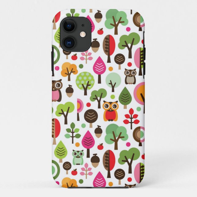 pink leaf tree retro owl pattern Case-Mate iPhone case (Back)