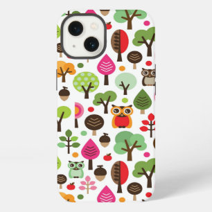 pink leaf tree retro owl pattern iPhone 13 case