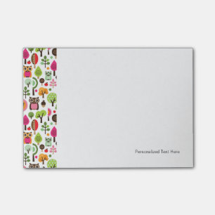 pink leaf tree retro owl pattern post-it notes